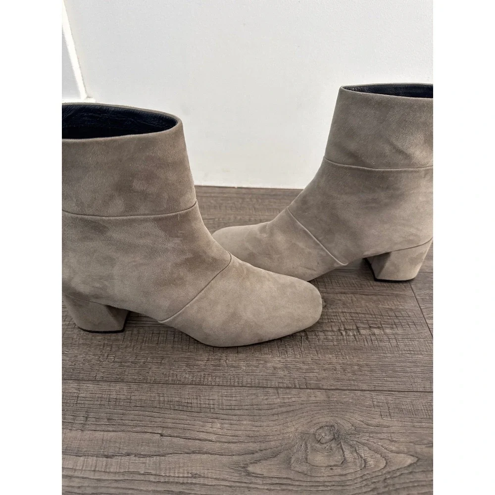 Kenneth Cole New York Womens Taupe Suede Square Toe Block Heel Ankle Boots 8M